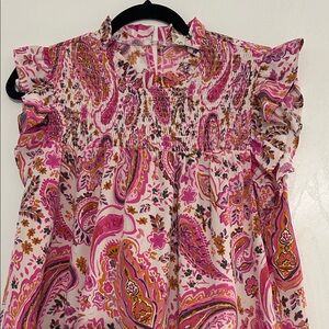BiBi Pink and Orange Paisley Blouse